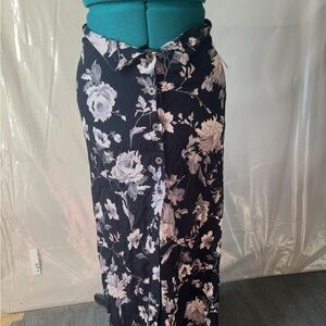 Floral Black and White Button-Down Skirt